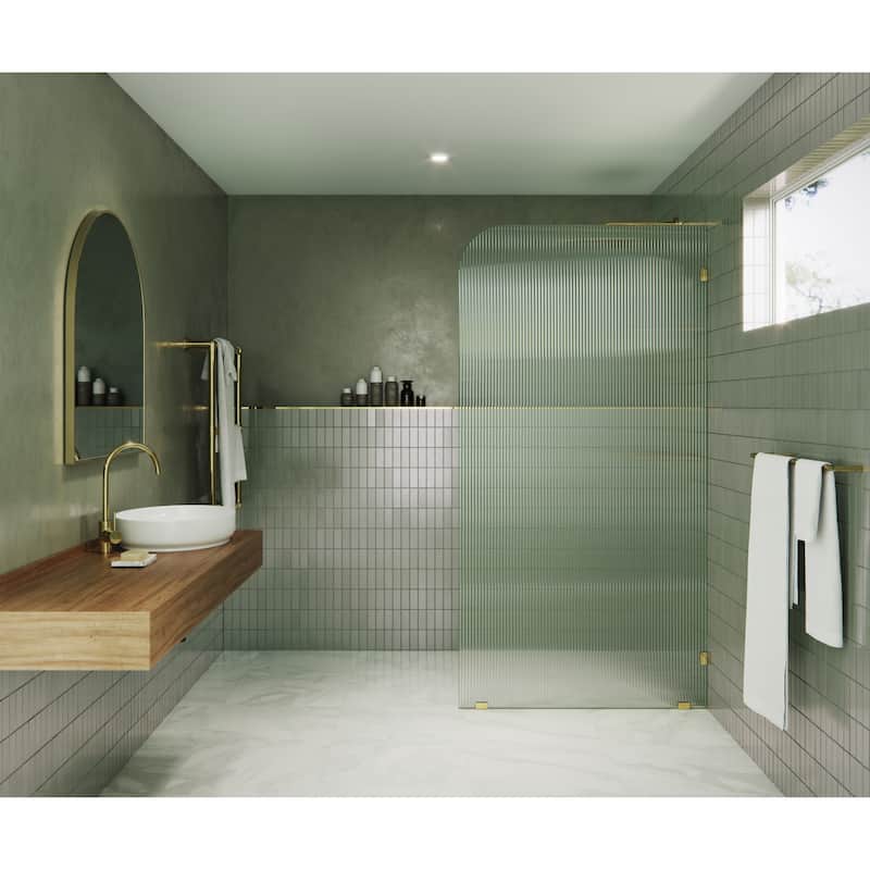 Glass Warehouse 40" x 78" Frameless Shower Door - Single Fixed Panel Fluted Frosted Radius