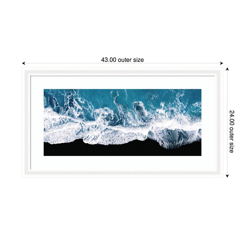 Kate and Laurel Framed Art Minimalist Ocean Waves on the Black Beach in Iceland Panel by Michael Schauer