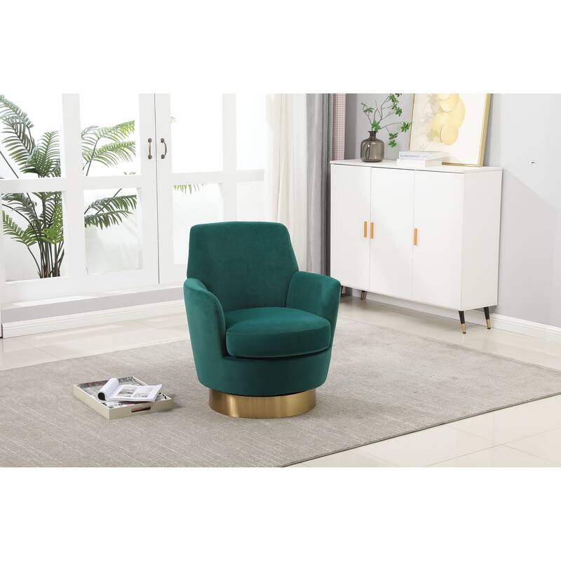 Velvet Swivel Barrel Chair with Gold Base & High-Density Foam
