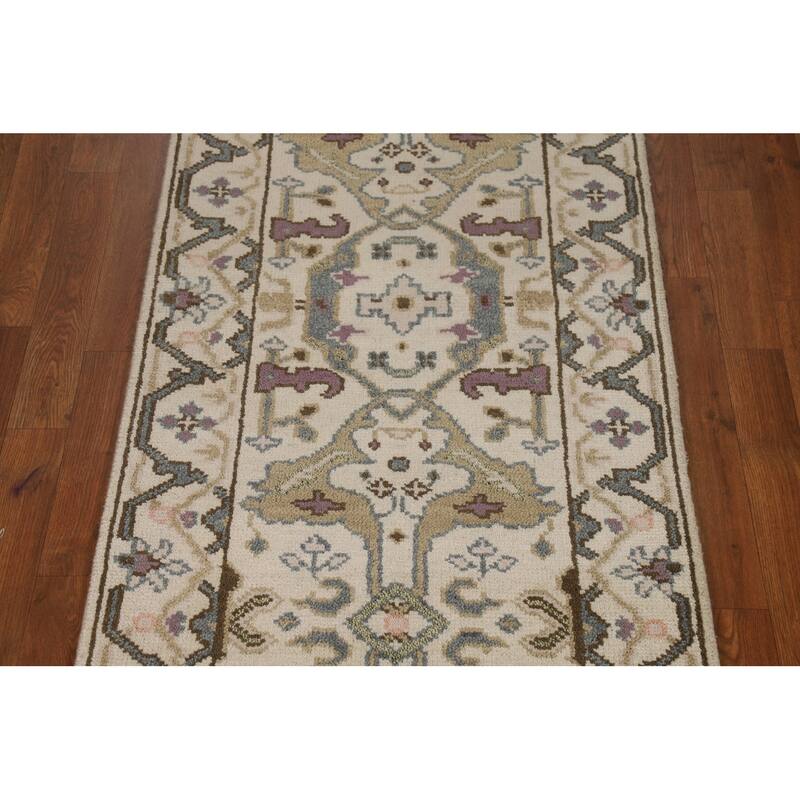 Transitional Oushak Indian Runner Rug Hand-Knotted Wool Carpet - 2'6"x 8'0"