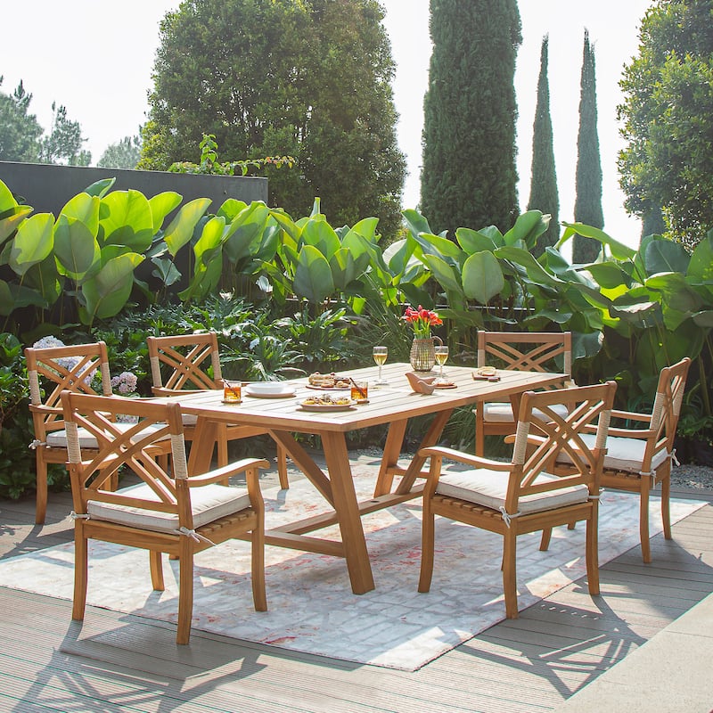 Cambridge Casual Carmel 7-Piece Teak Outdoor Dining Set - Natural Teak/Tan