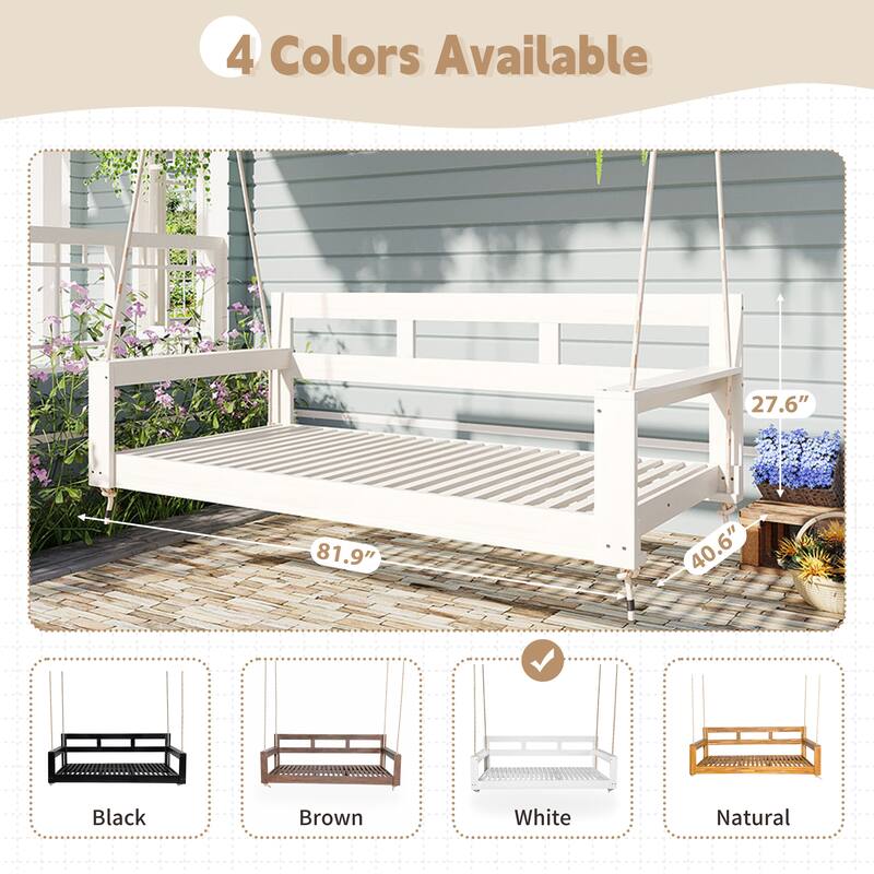 Patio Wooden Twin Size Porch Swing Daybed with 4 Hanging Ropes