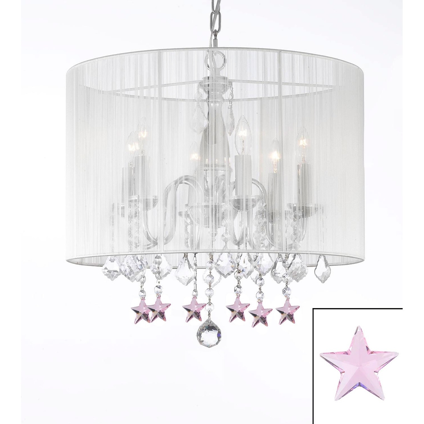 Crystal Chandelier With Large White Shade & Pink Crystal Stars - Chandeliers For Bedrooms by Overstock.com
