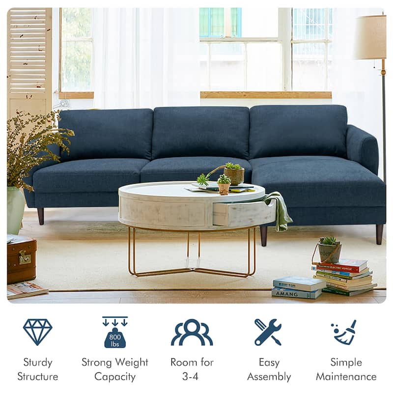 Costway 104'' L-Shaped Fabric Sectional Sofa w/ Chaise Lounge & Solid - 104'' x 60'' x 34''
