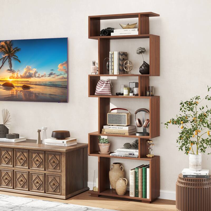 Gymax 2PCS 6-Tier Bookshelf Geometric Bookcase w/ 2 Anti-Tipping Kits