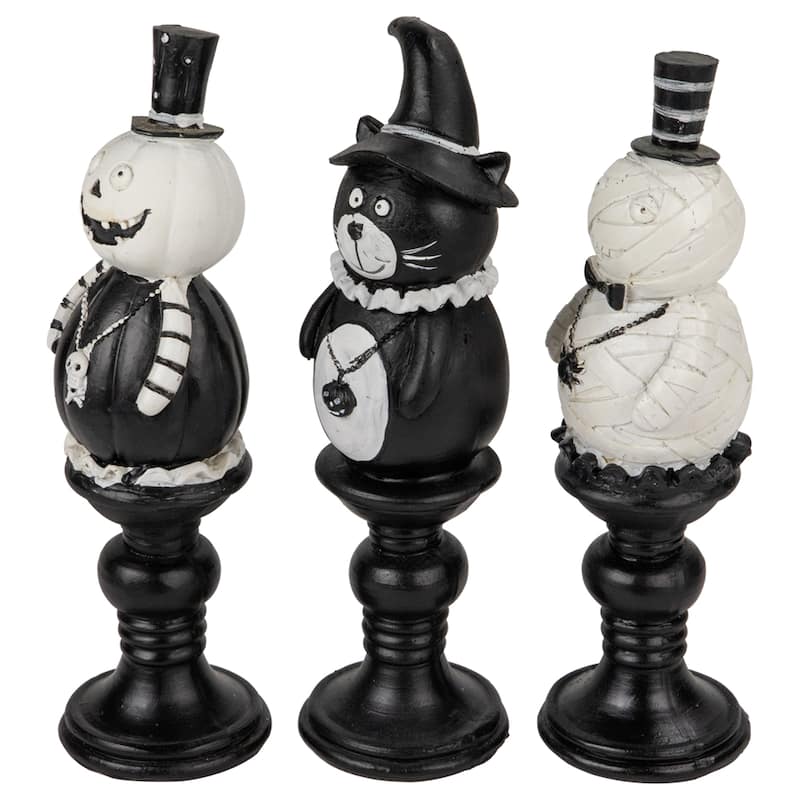 Pumpkin, Cat and Ghost Halloween Candlestick Decorations - 8.25" - Set of 3