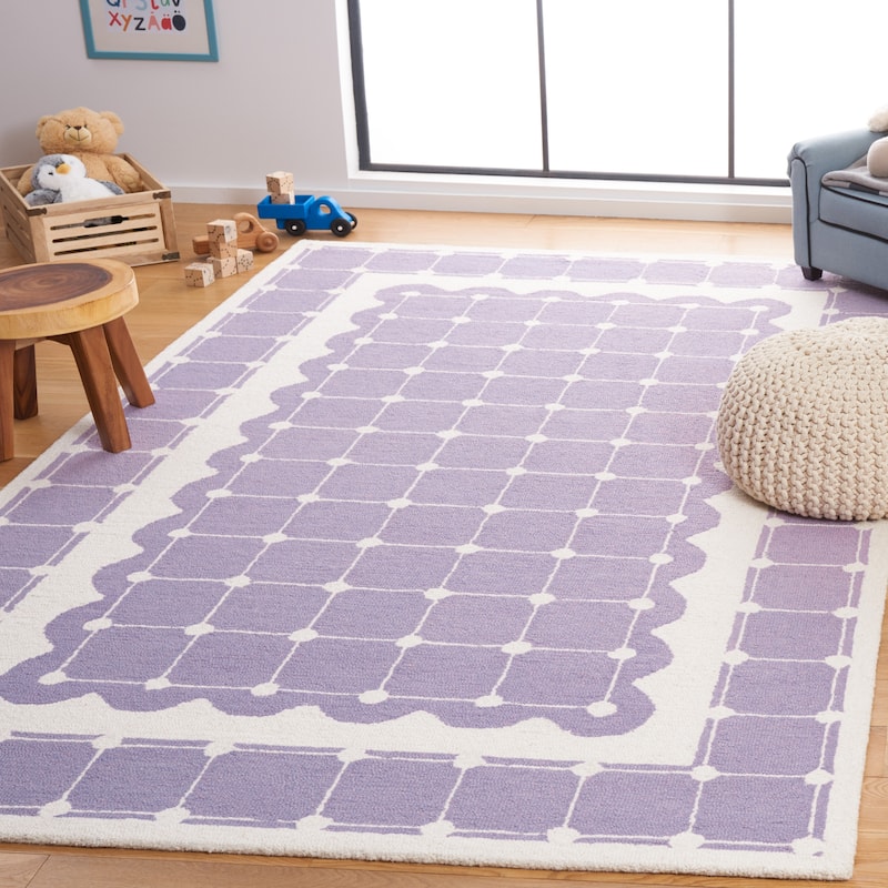 SAFAVIEH Handmade Kids Kayley Geometric Wool Rug - 3' x 5' - Purple/Ivory