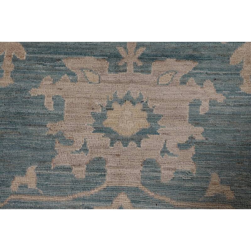 Teal Blue Vegetable Dye Oushak Turkish Rug Hand-Knotted Wool Carpet - 7'10" x 10'6"