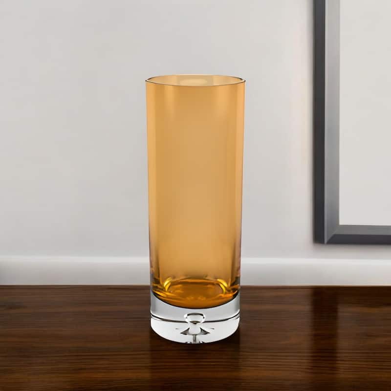 HomeRoots 11" Amber And Clear Cylinder Lead Free Crystal Table Vase - Amber