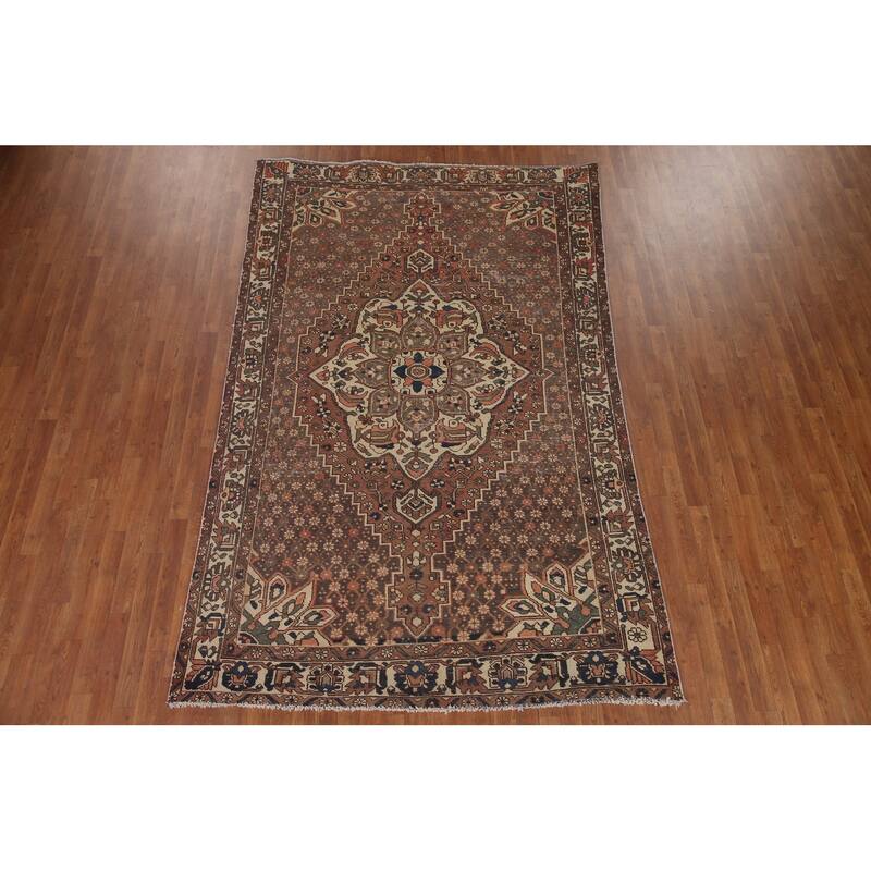 Hand Knotted Oriental 100% Wool Carpet Traditional Tribal Brown Bakhtiari Area Rug - 9' 10'' X 6' 2''