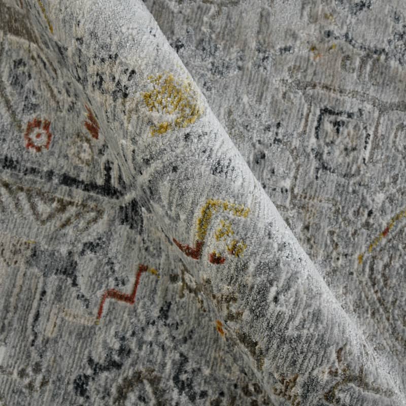 Lanfar Hennasie Silver/Orange Polyester Blend Area Rug