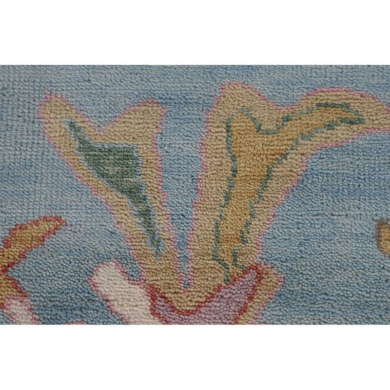 Light Blue Floral Oushak Oriental Area Rug Handmade Wool Carpet - 9'0"x 11'9"