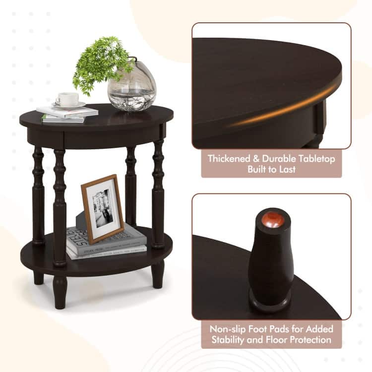 Mid Century Modern 2-Tier Oval Side Table with Storage Shelf - 20.5" x 15.5" x 24.5" (L x W x H)