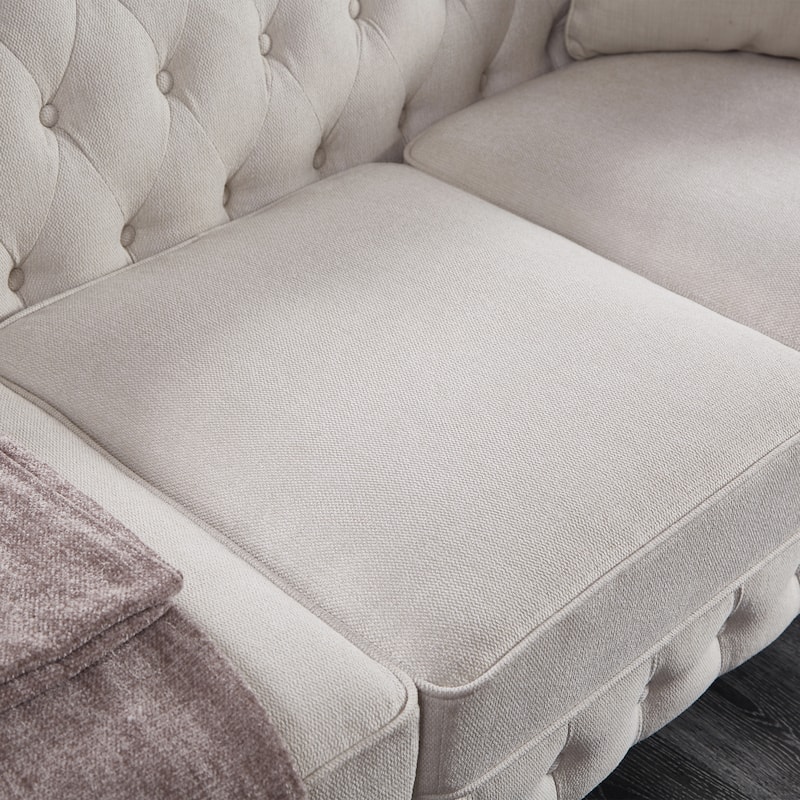 Beige Linen Fabric Chesterfield Sofa, 88x37x28 inches