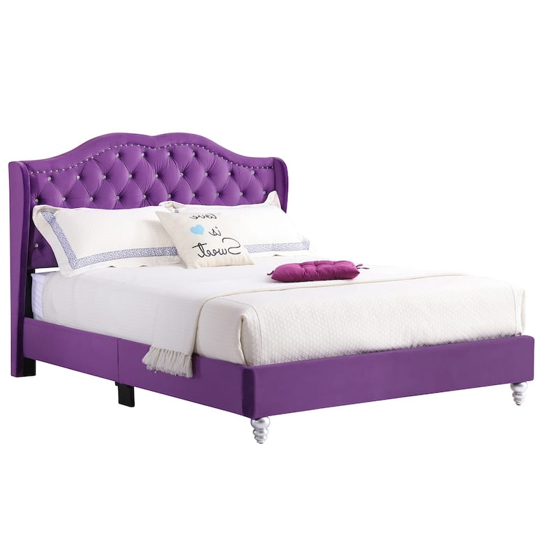 Upholstered Jewel Tufted Panel Queen Bed - 86" - Purple
