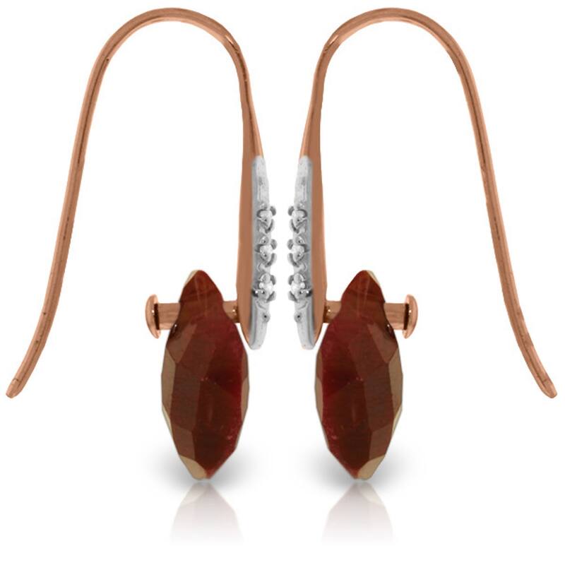 14K Solid Gold Fish Hook Earrings w/ Diamonds & Dangling Dyed Rubies