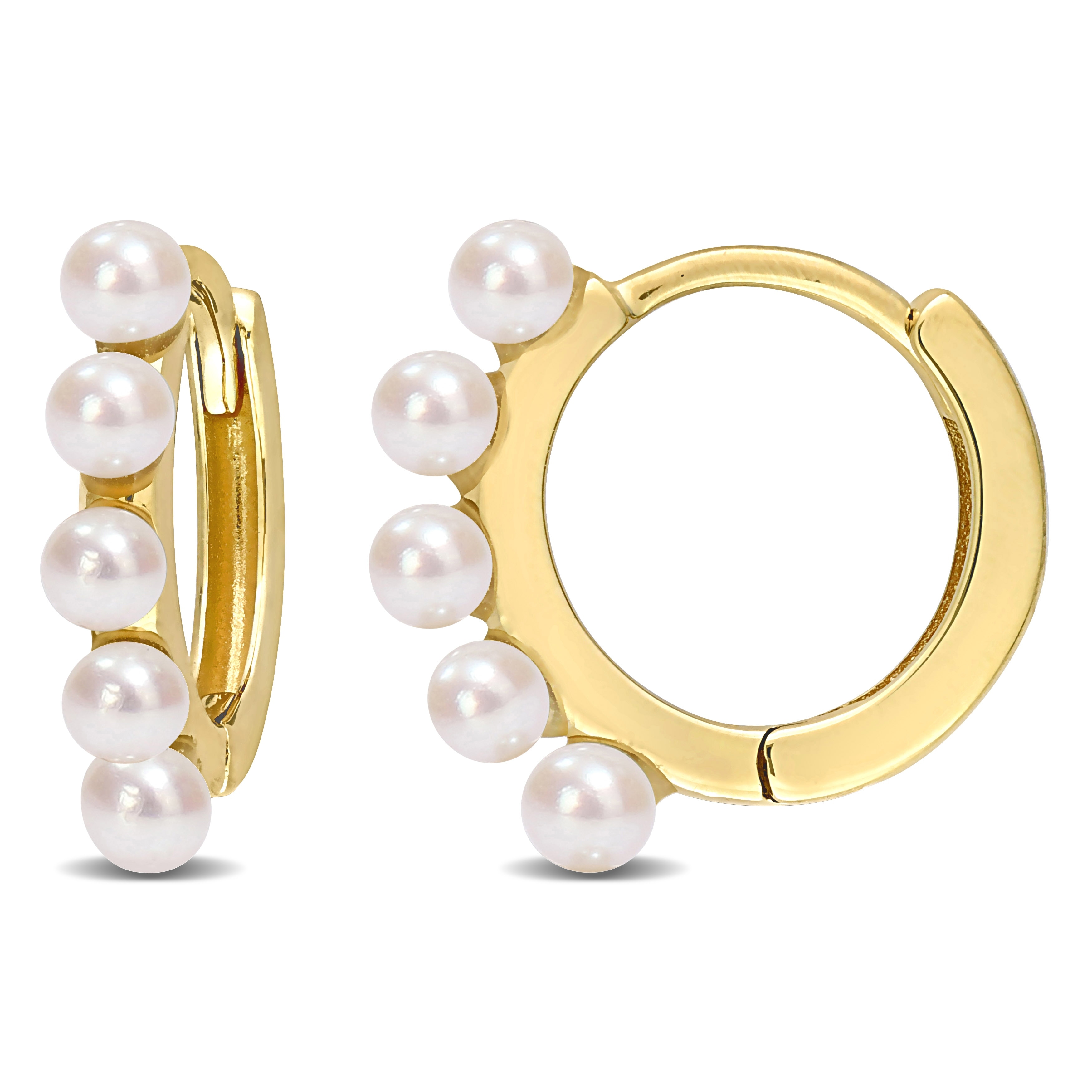 Miadora Cultured Freshwater Pearl Hoop Earrings in 10k Yellow Gold