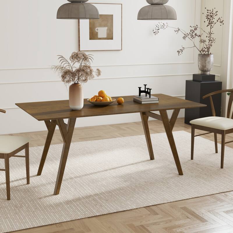 Roundhill Furniture Lavin Contemporary Walnut Finish Dining Table with Solid Wood Base