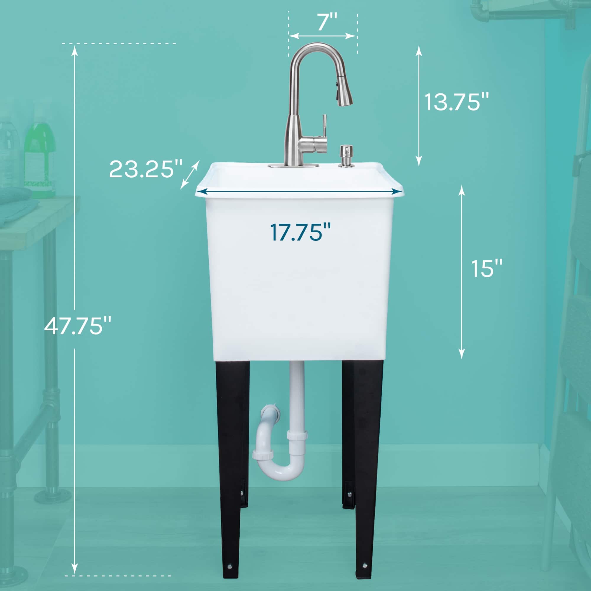 TEHILA White 16Gallon Space Saver Utility Sink Laundry Tub with Pull