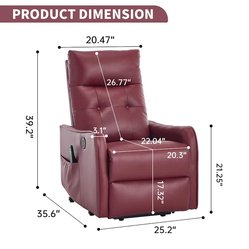 PU Single Motor Power Lift Recliner Chair with Massage and Heat for Elderly, Heavy Duty Motion Mechanism and One USB