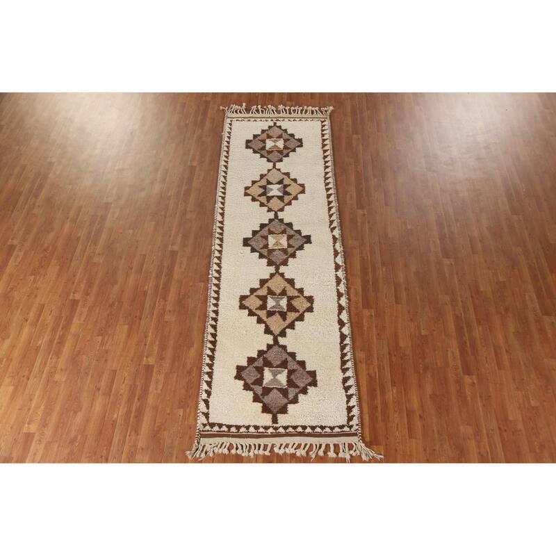 Anatolian Beige Turkish Runner Rug Hand-knotted Wool Carpet - 3'5"x 10'9"