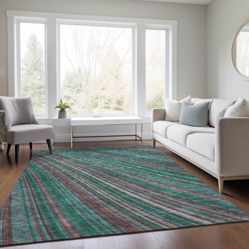 Machine Washable Indoor/ Outdoor Stripe Wave Chantille Rug