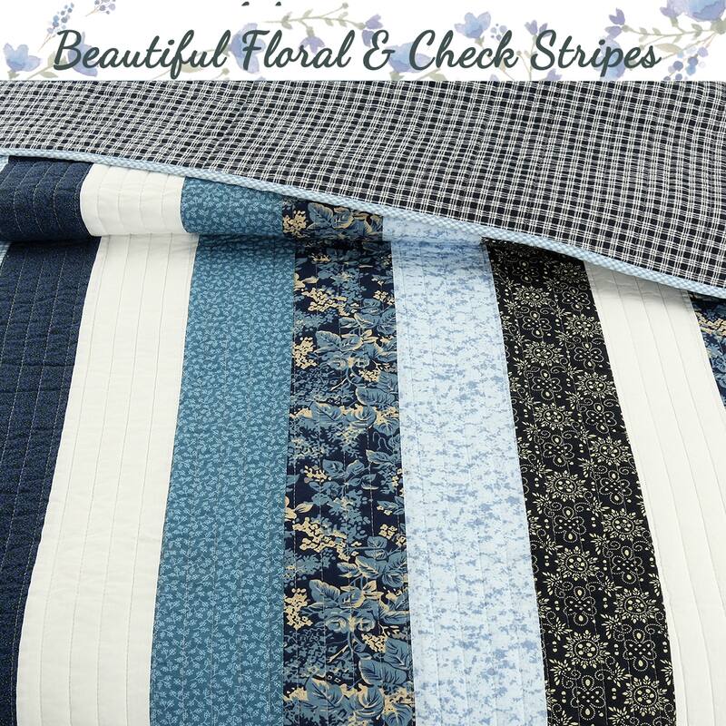 Cozy Line Carlos Stripe Reversible Cotton Quilt Bedding Set - Blue/Navy/White
