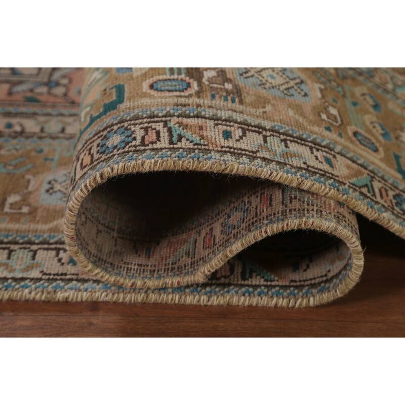 Geometric Tabriz Vintage Area Rug Hand-Knotted Wool Carpet - 6'8" x 9'7"