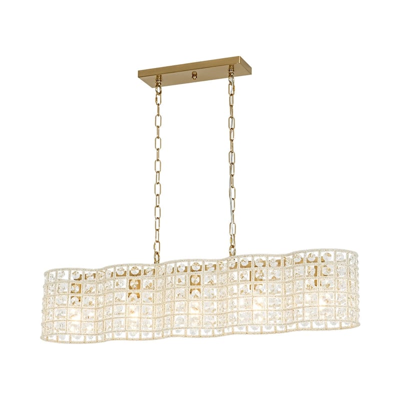 Classic 5-Light Crystal Curved Cage Island Pendant Chandelier