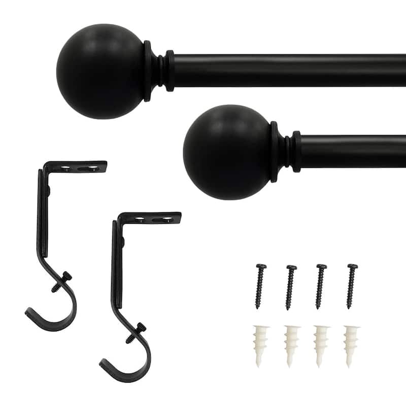 Lumi 3/4" Single Curtain Rod Set Matte Black- Sphere finials - 36"-66" - Matte Black