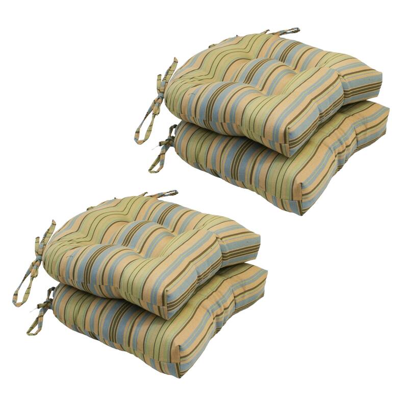16-inch Rounded Back Jacquard Indoor Chair Cushion (Set of 2, 4, or 6) - 16 x 16 - Set of 4 - Green Stripe