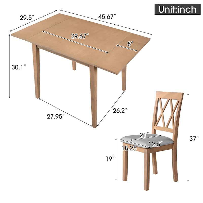 Foldable Dining Table Set, 5 Piece Extendable Dining Set with Drop Leaf Dining Table and 4 Dining Upholstered Chairs