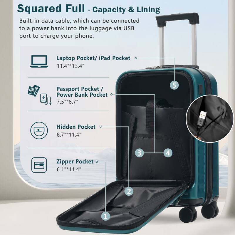 Front Opening Luggage Set 3 Piece,USB Port, Expandable Luggage with Handle Bag Spinner Wheels TSA Lock