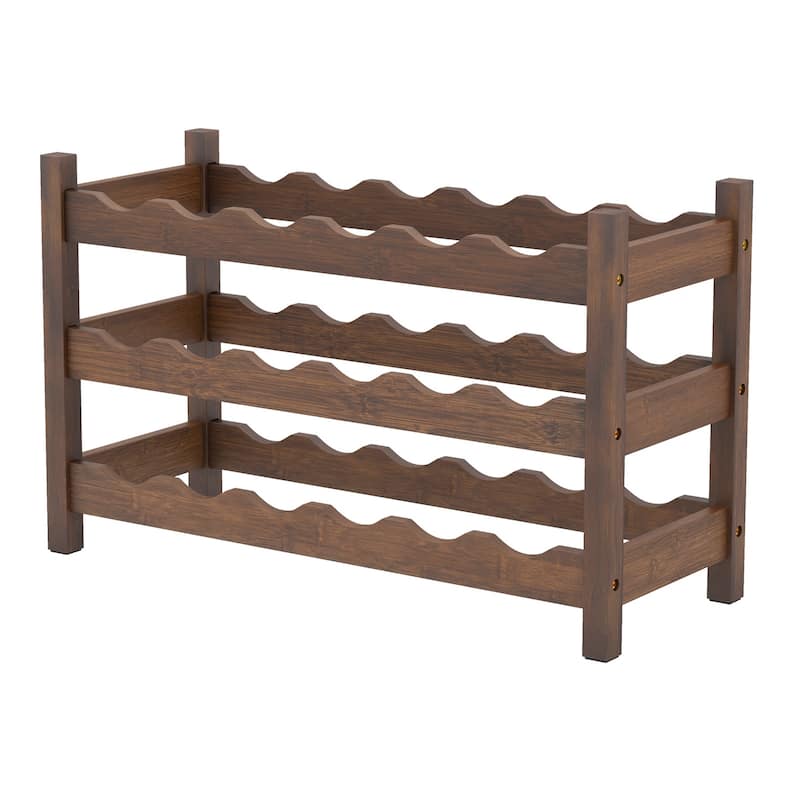 Gymax 3 Tier 18 Bottle Wine Storage Cabinet Shelf Bamboo Wine Rack for