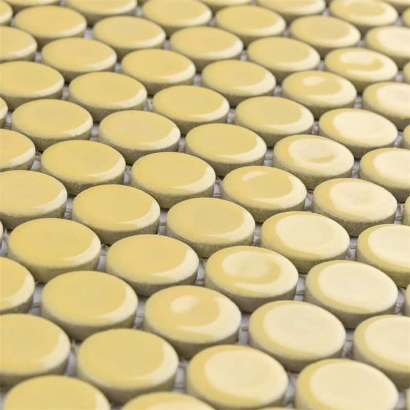 Merola Tile Hudson Penny Round Vintage Yellow 11-7/8 x 12-5/8 Porcelain Mosaic Tile