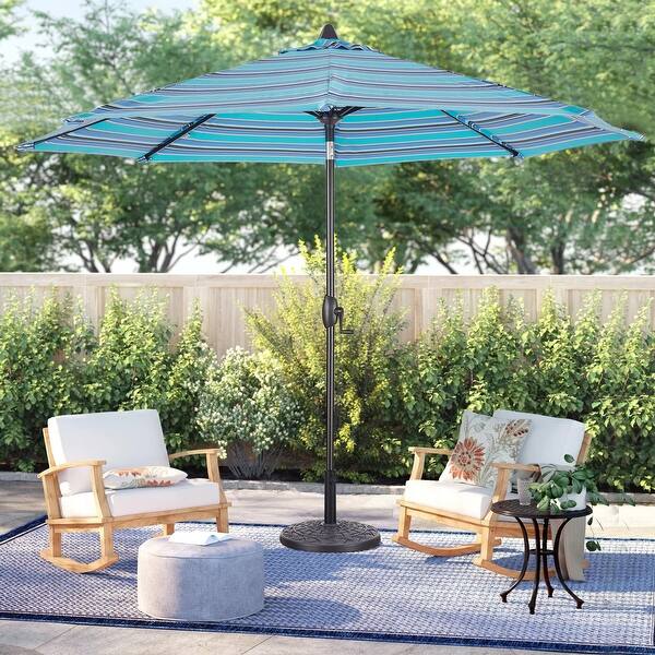 9Ft Striped Market Umbrella with Sunbrella Fabric Outdoor Umbrella