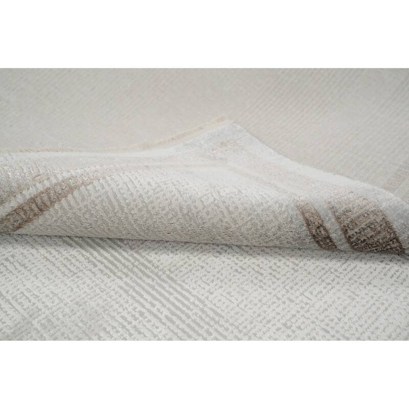 Machine Made Oriental Polyester Carpet Geometric Greys & Charcoal Distressed Area Rug - 7' 9'' X 5' 2''