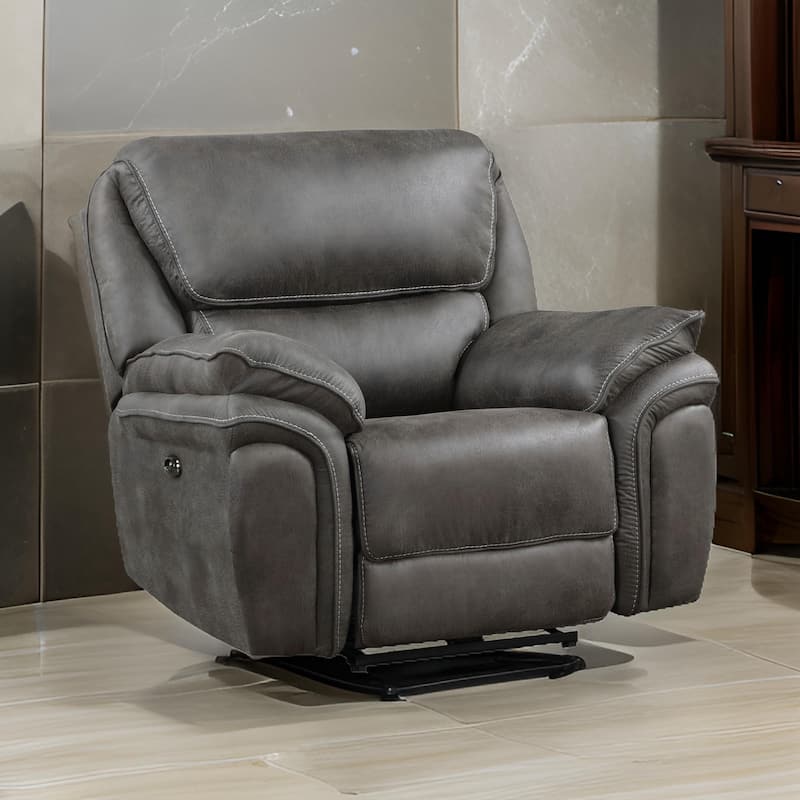 Tony 40 Inch Power Recliner Chair, Gray Microfiber, Solid Wood, USB Port