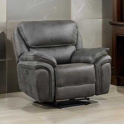 Tony 40 Inch Power Recliner Chair, Gray Microfiber, Solid Wood, USB Port