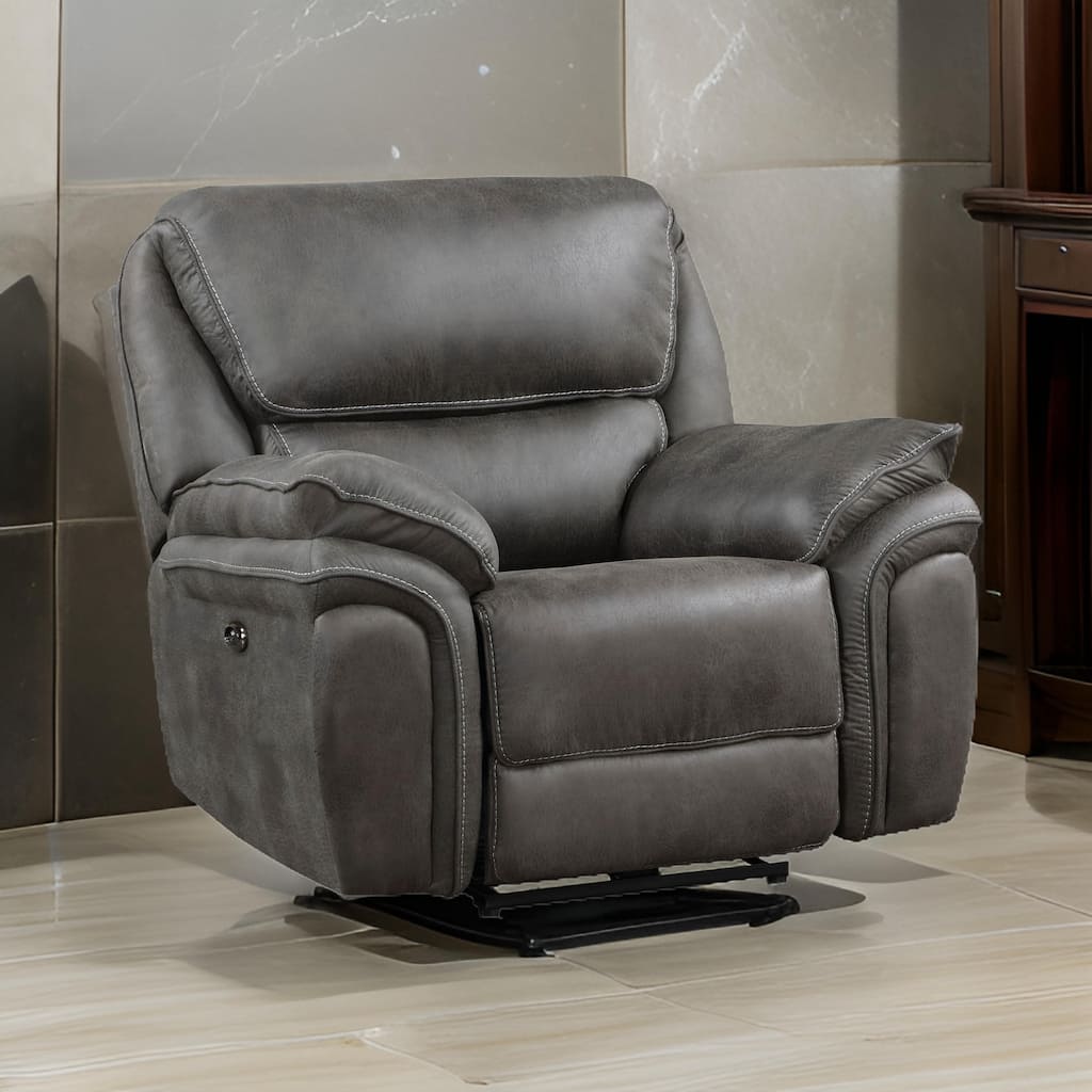 Tony 40 Inch Power Recliner Chair, Gray Microfiber, Solid Wood, USB Port