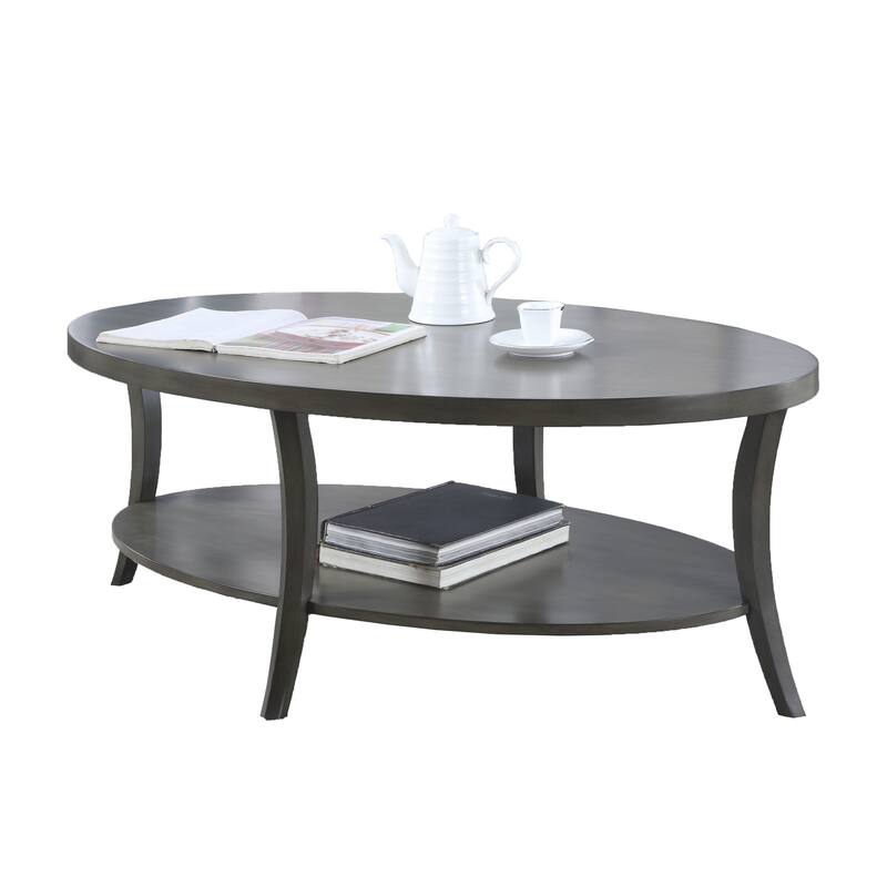 48" Traditional Oval Coffee Table with Storage Shelf and Birch Wood Veneer Top for Living Room