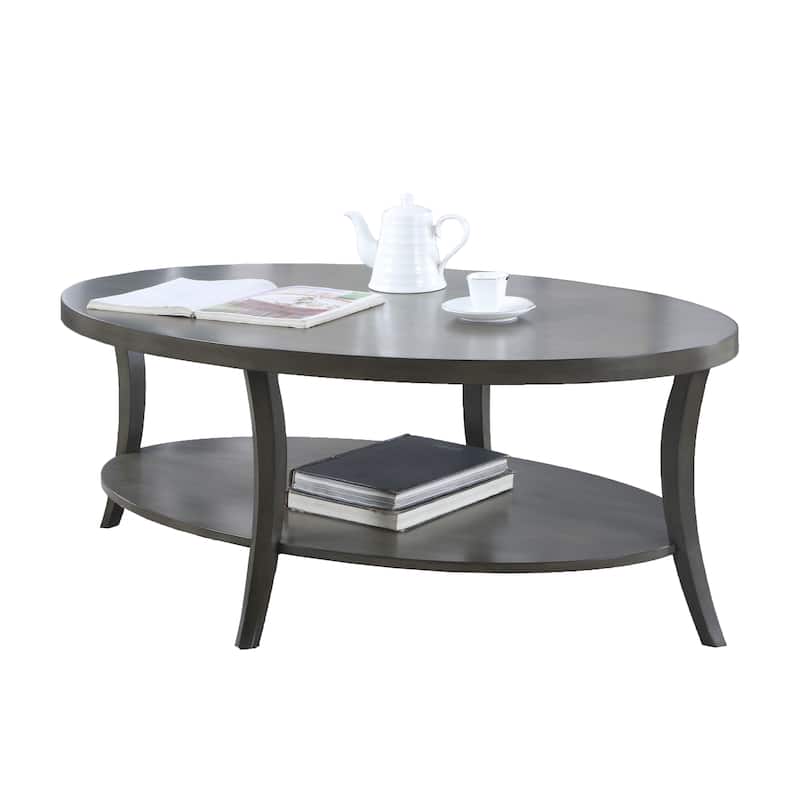 Oval Coffee Table with Shelf - Gray