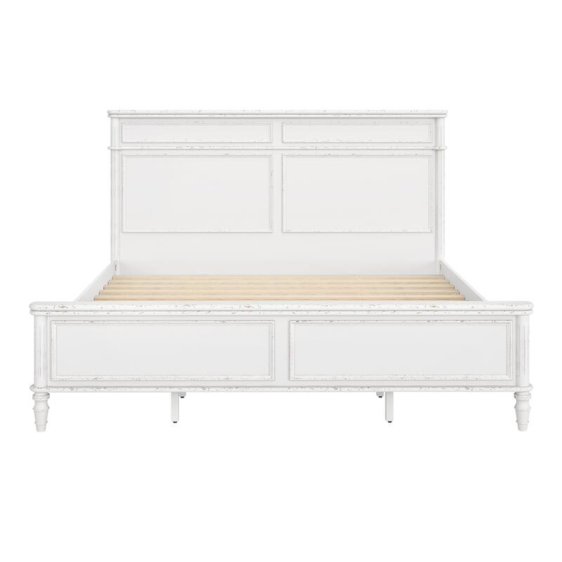 Traditional Solid Wood Frame Queen/King Size Platform Bed with Tall Headboard & Footboard