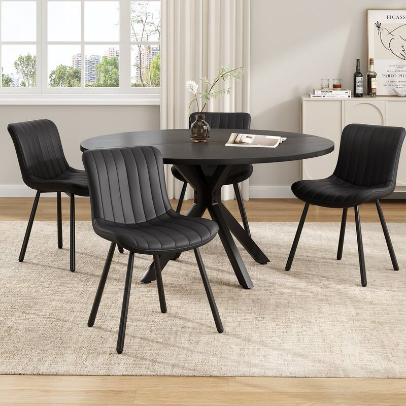 47 Inch Round Dining Table for 4-6 People, Mid Century Modern Kitchen Table with Sturdy Base, Wood Dining Table - Black