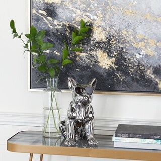 CosmoLiving by Cosmopolitan Silver, Gold or Multi Colored Ceramic Bulldog Sculpture with Sunglasses