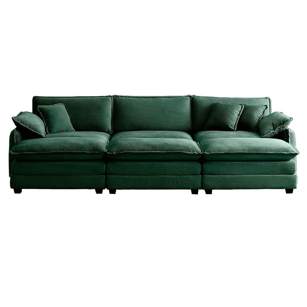 3-seater Corduroy Modular Sectional Sofa Set with Ottomans