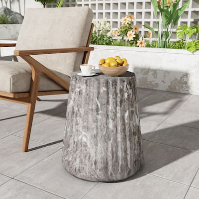 Roomfitters Outdoor Cleme Carved Side Table with Handcrafted Details, Accent End Table for Patio or Living Room