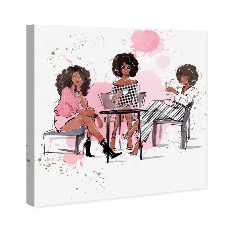 Wynwood Studio Canvas Fashion and Glam Coffee Best Friends Pink and Pastel Pink Modern & Contemporary Wall Art Canvas Print
