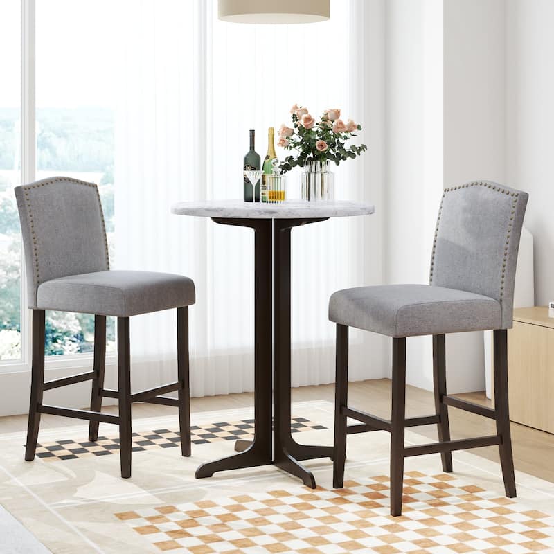 Set of 2 Counter Height Dining Side Barstools with Thick Cushion-Grey - 18.5” x 22” x 45”