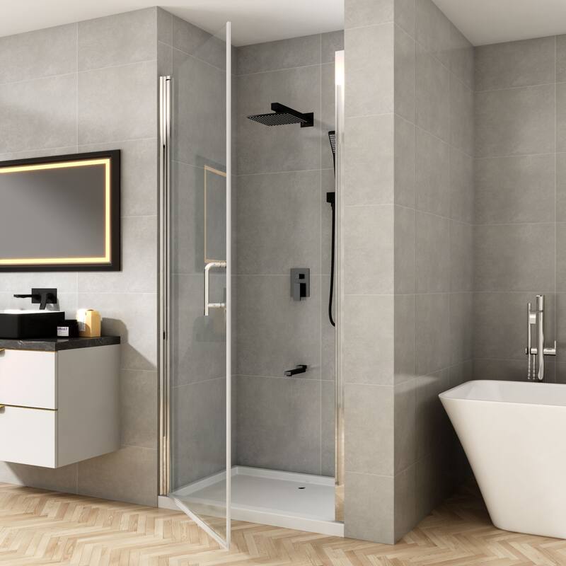 TOOLKISS Pivot Swing Frameless Shower Door with Safey Clear Glass